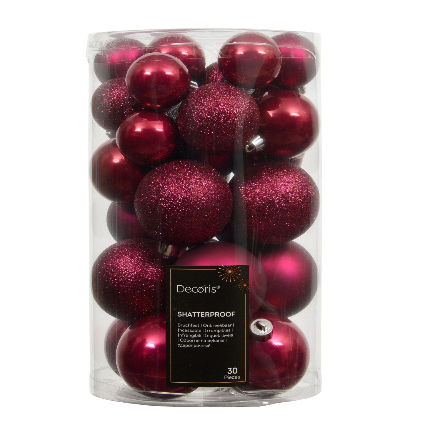 Valen Shatterproof Mixed Baubles - Set of 30 - Festive Pink
