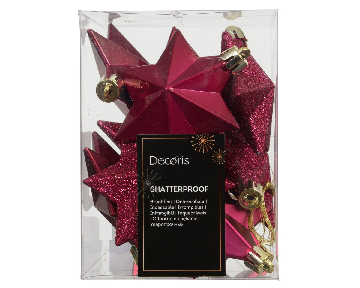 Valen Shatterproof 9cm Mixed Hanging Stars - Set of 12 - Festive Pink - Laura James
