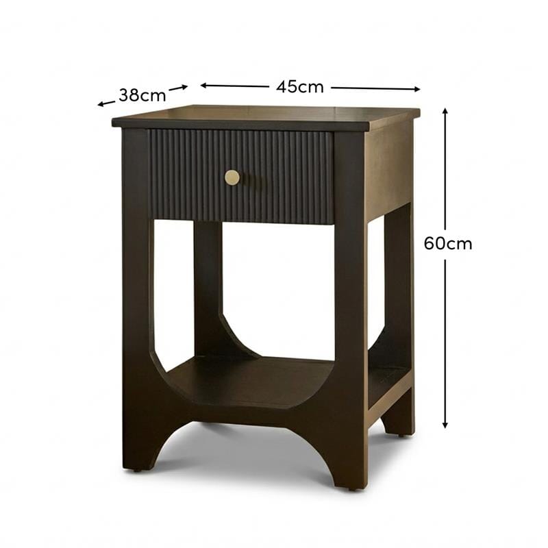 Jade 1 Drawer Bedside Table - Jet Black Mango Wood - Laura James