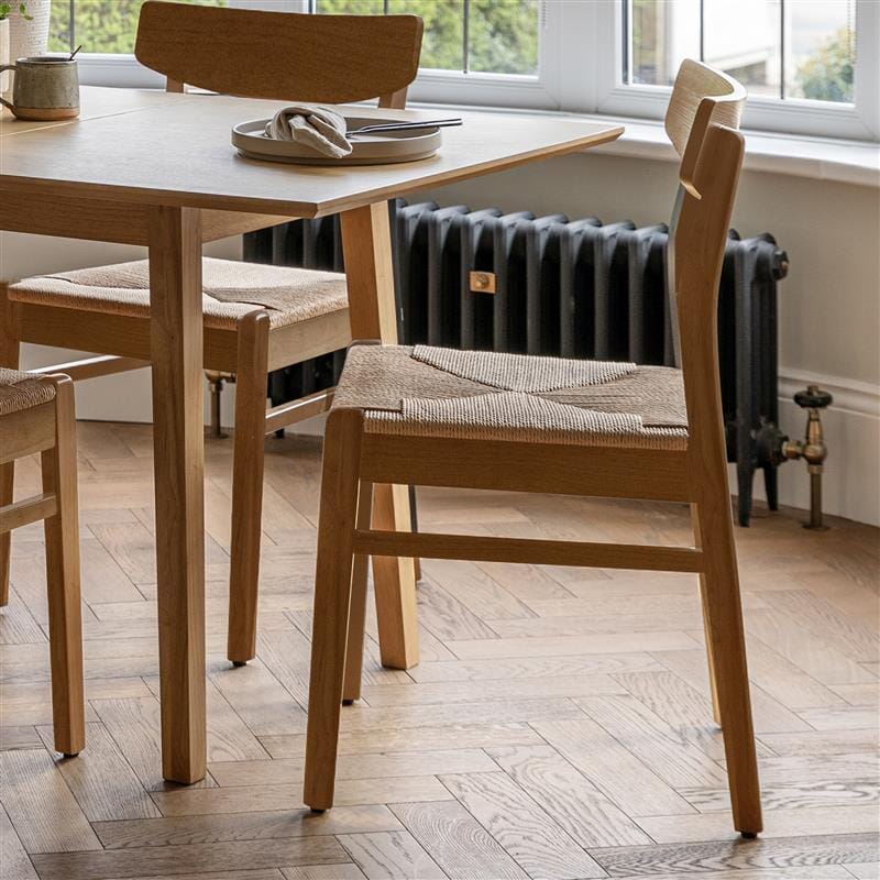 Charlie Oak Dining Table Set - Extendable - 4 Seater - Faye Woven Oak Dining Chairs