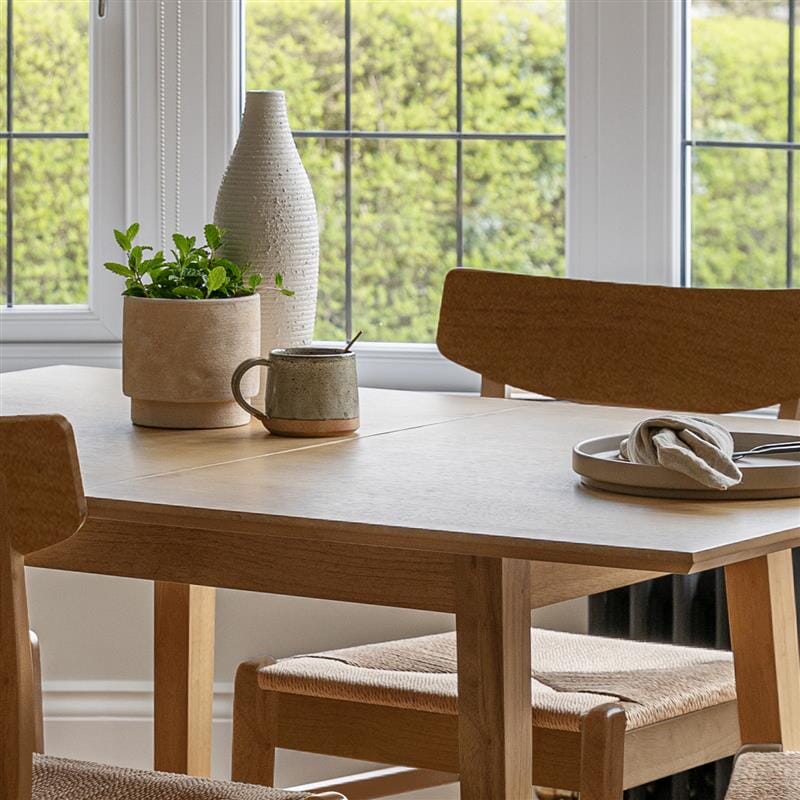 Charlie Oak Dining Table Set - Extendable - 4 Seater - Faye Woven Oak Dining Chairs