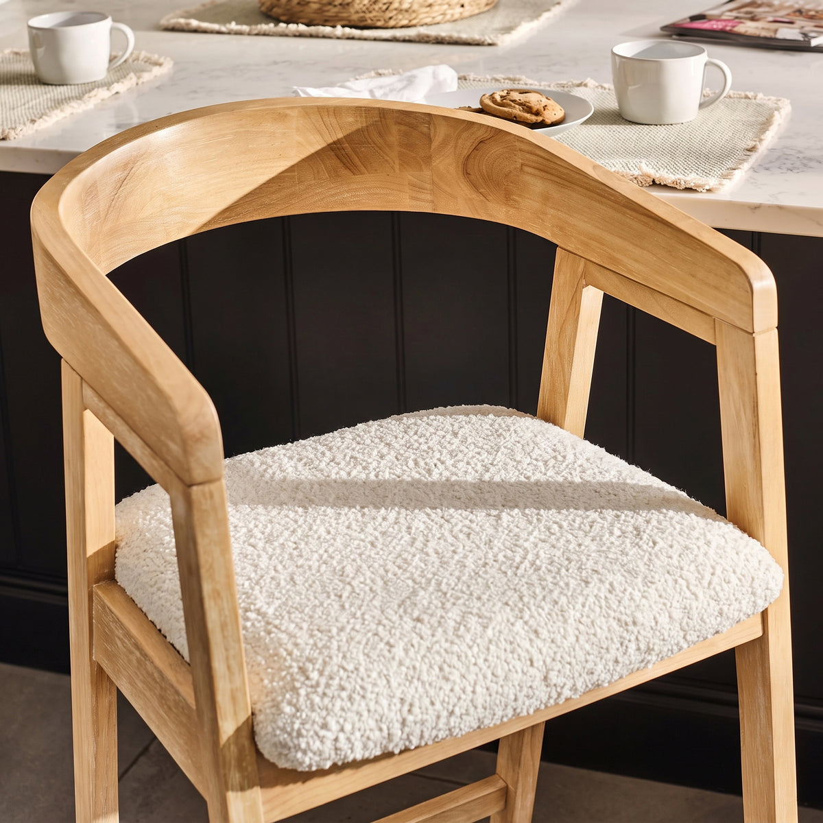 Ella Off White Boucle Bar Stool - Whitewashed Oak Legs - Laura James