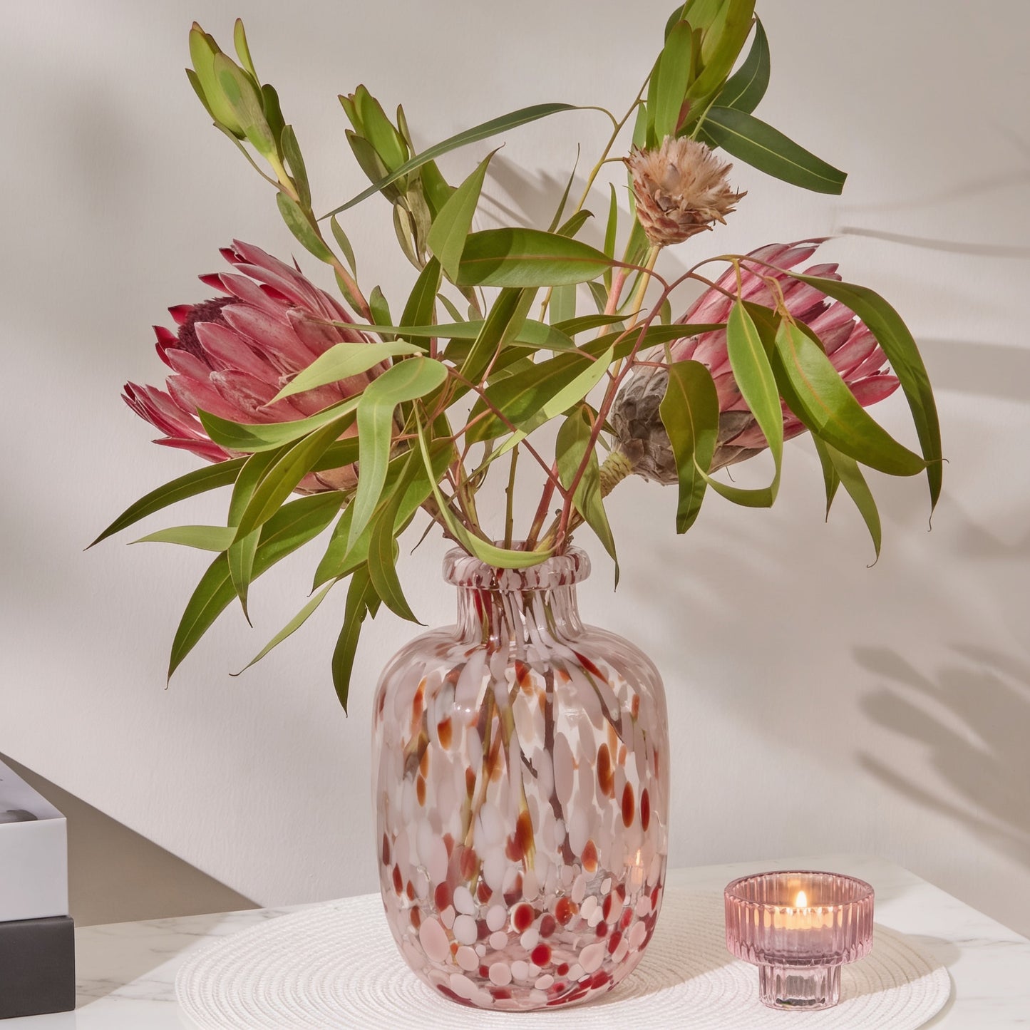 Lazio 20cm Glass Vase - Paprika & Blush Pink Confetti - Laura James