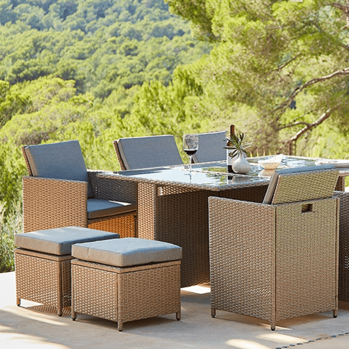 OUTLET - Cube 10 Seater Rattan Outdoor Dining Set - Natural Brown Weave