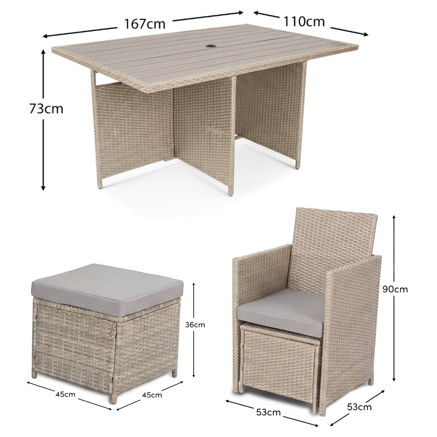 Cube 10 Seater Rattan Garden Dining Set - Light Grey with Polywood Top - Laura James