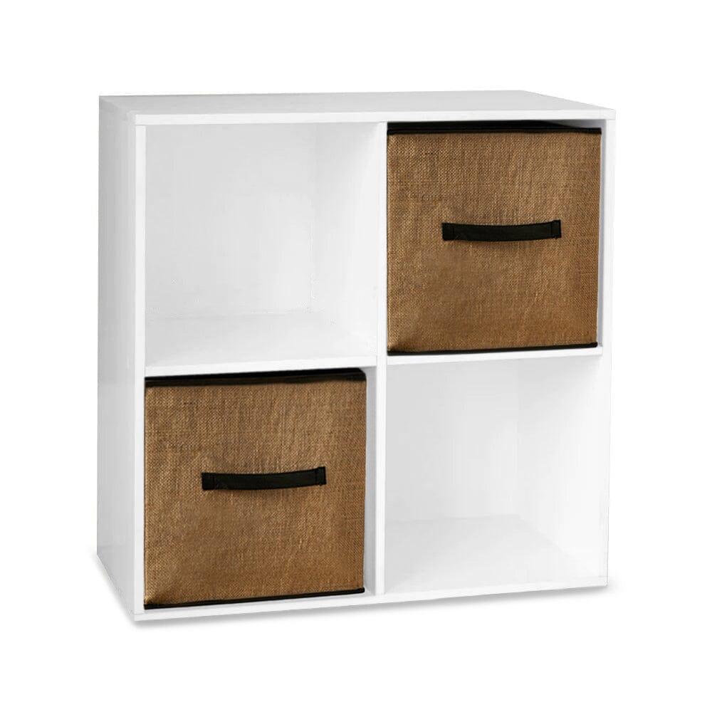 4 Cube Chalk White Bookcase Wooden Display Unit Shelving Storage Bookshelf Shelves with Jute Baskets - Laura James