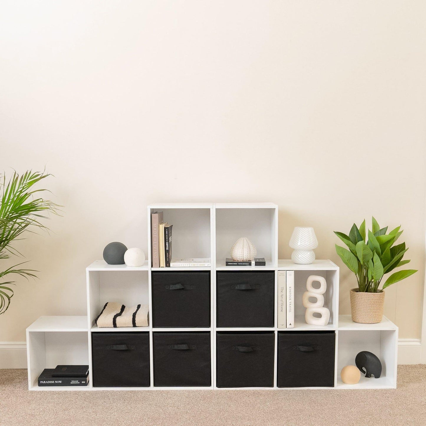 12 Cube Bookcase Ladder Storage Unit - White - Two 6 Cube Units (Black Basket) - Laura James