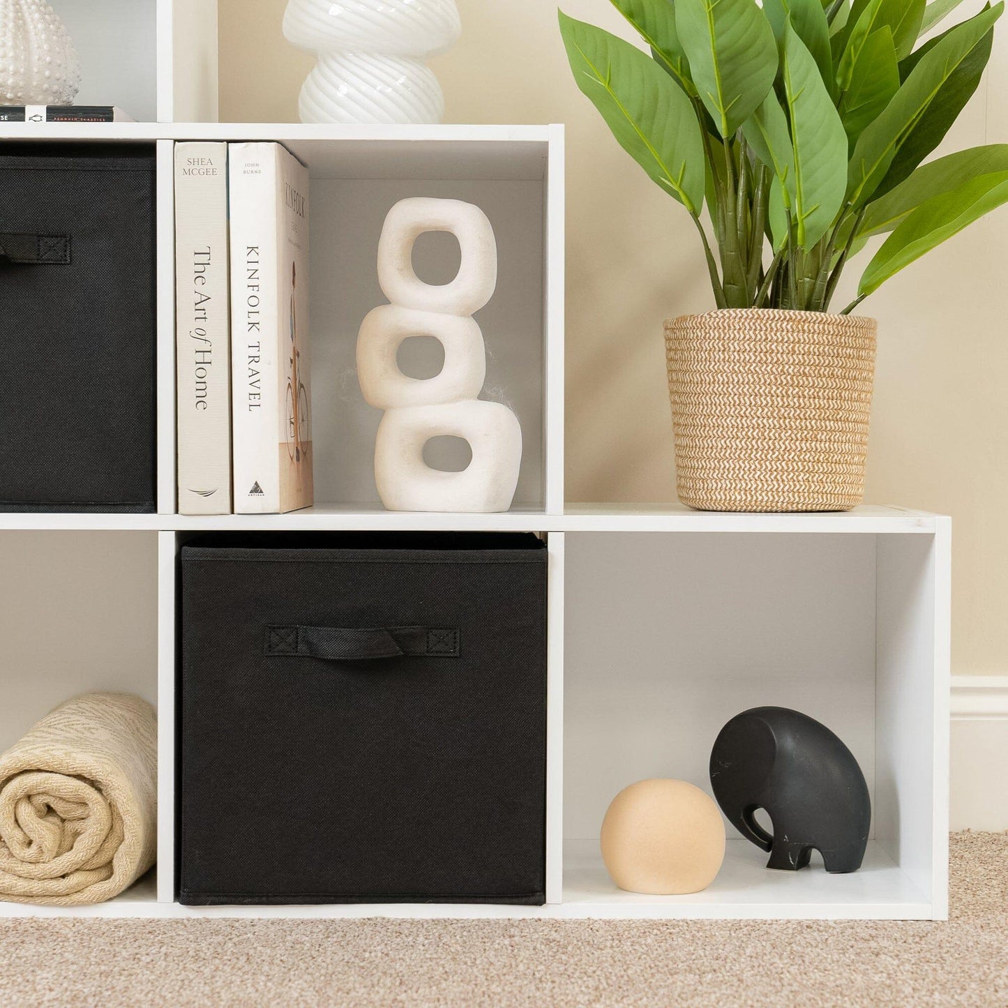 12 Cube Bookcase Ladder Storage Unit - White - Two 6 Cube Units (Black Basket) - Laura James