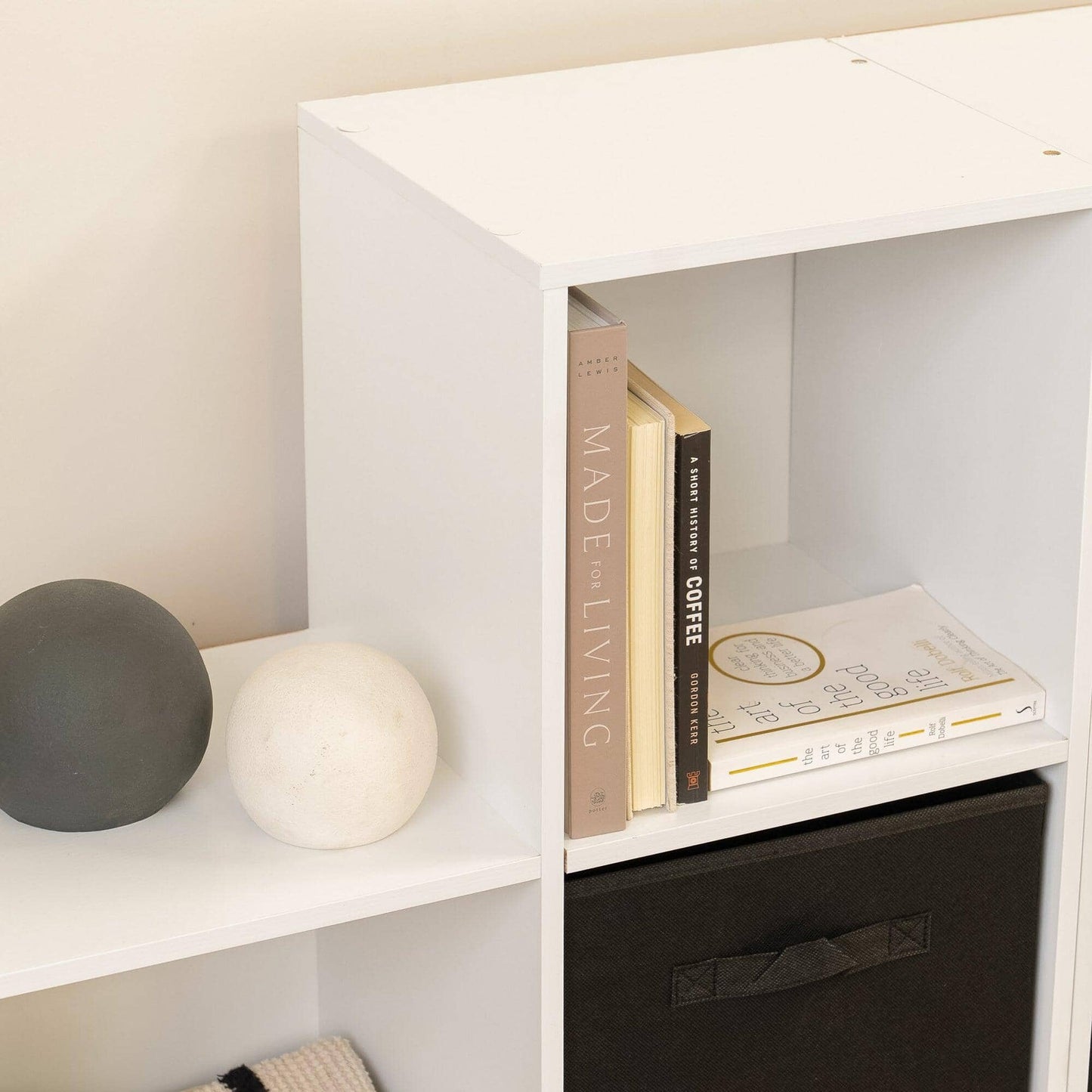 12 Cube Bookcase Ladder Storage Unit - White - Two 6 Cube Units (Black Basket) - Laura James