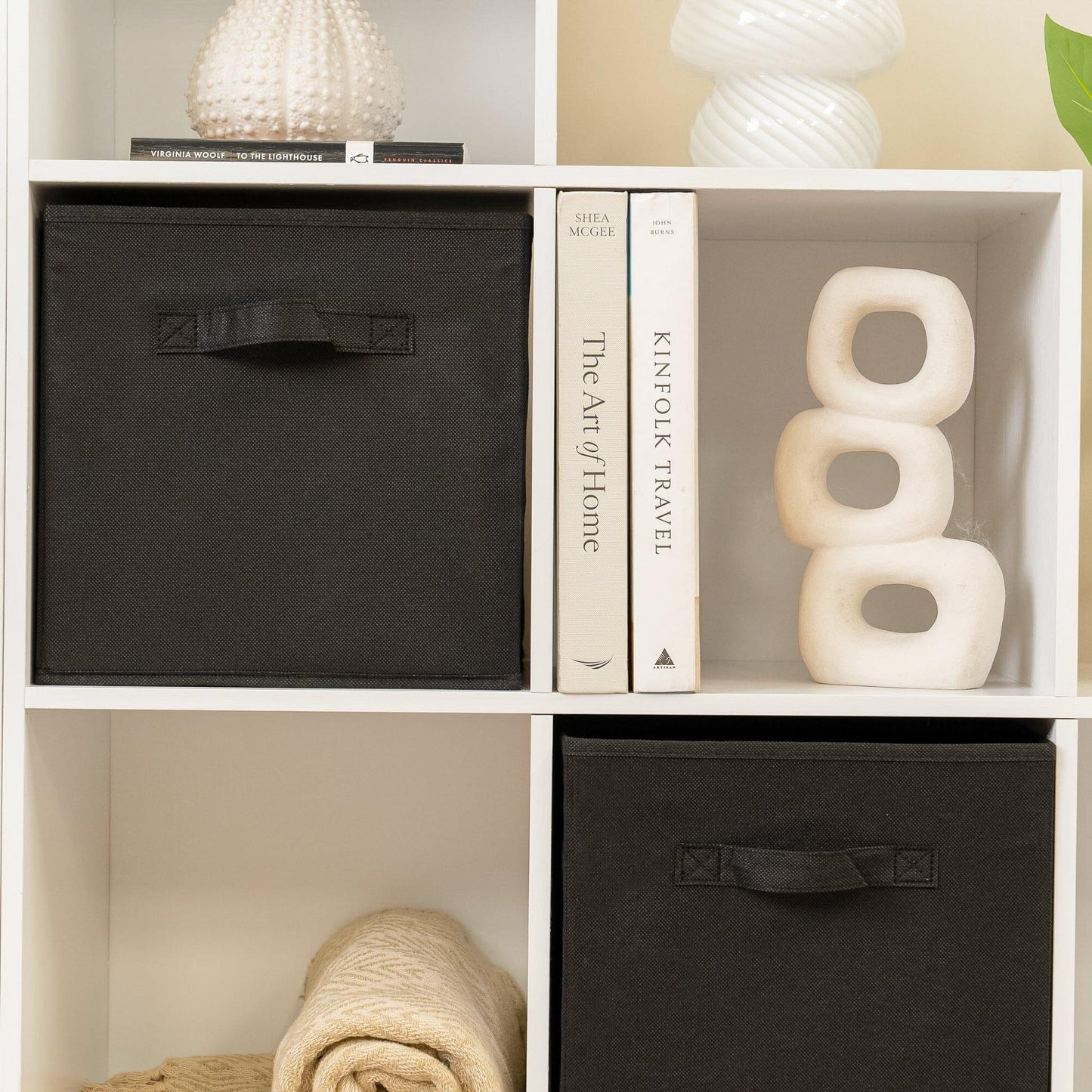 12 Cube Bookcase Ladder Storage Unit - White - Two 6 Cube Units (Black Basket) - Laura James