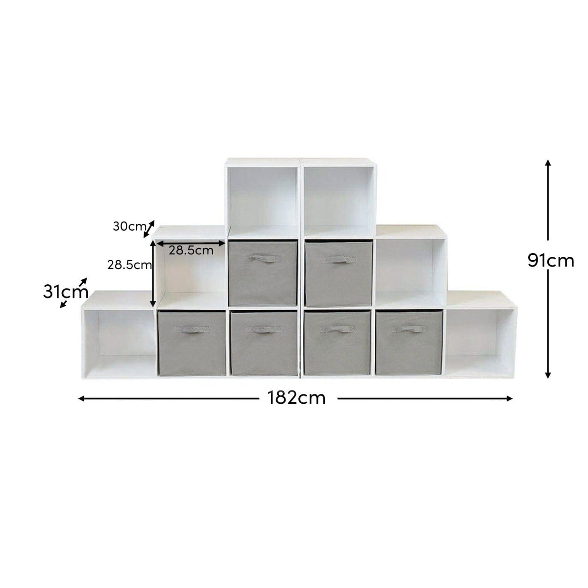 Cara 12 Cube Bookcase Ladder Storage Unit - Chalk White - Two 6 Cube Units - Grey Basket - Laura James