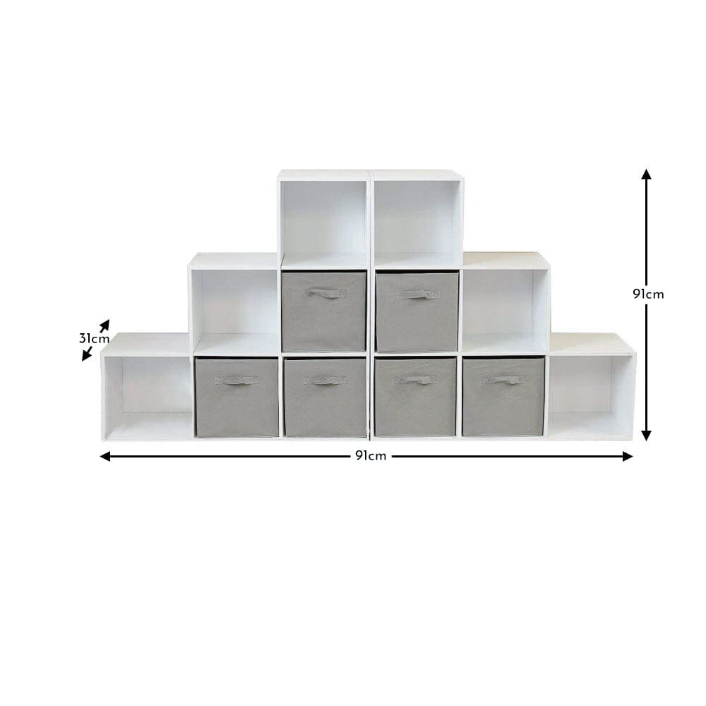 Cara 12 Cube Bookcase Ladder Storage Unit - Chalk White - Two 6 Cube Units - Grey Basket