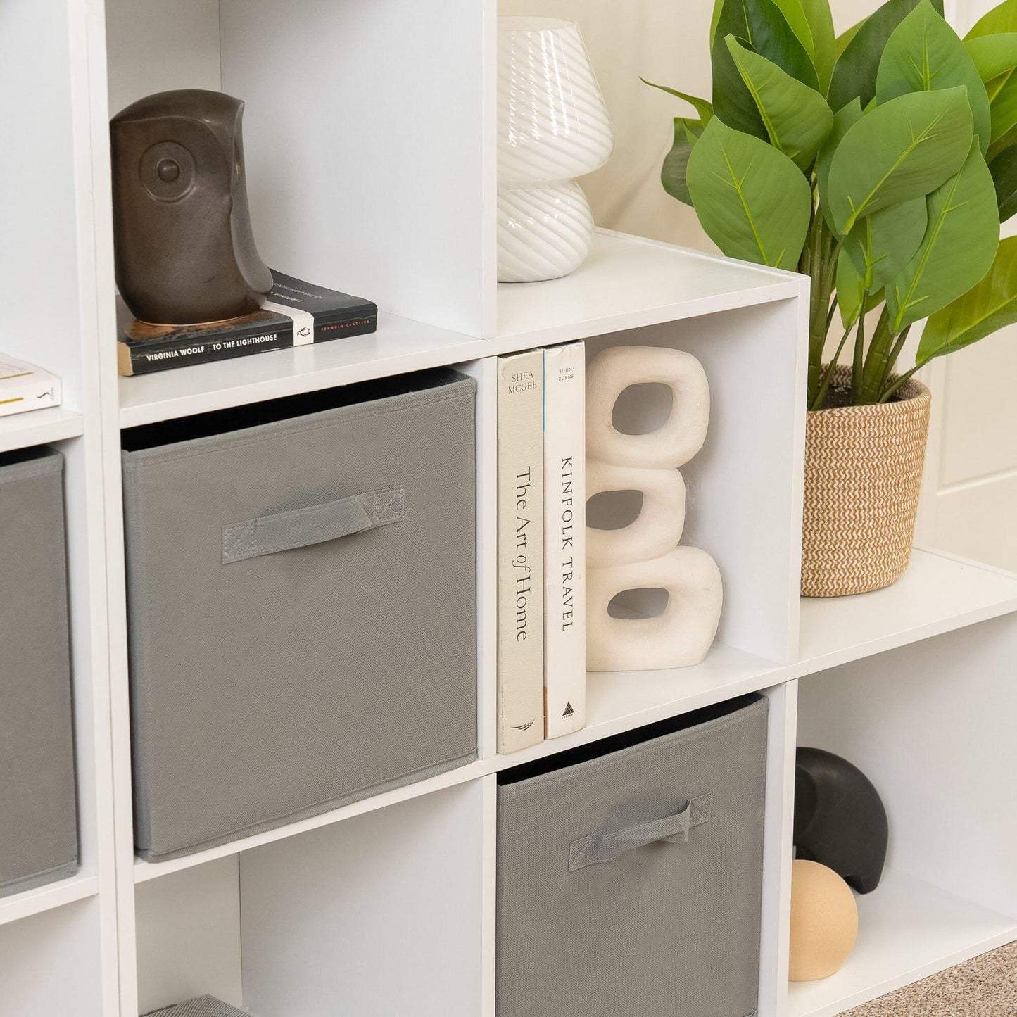 12 Cube Bookcase Ladder Storage Unit - White - Two 6 Cube Units (Grey Basket) - Laura James