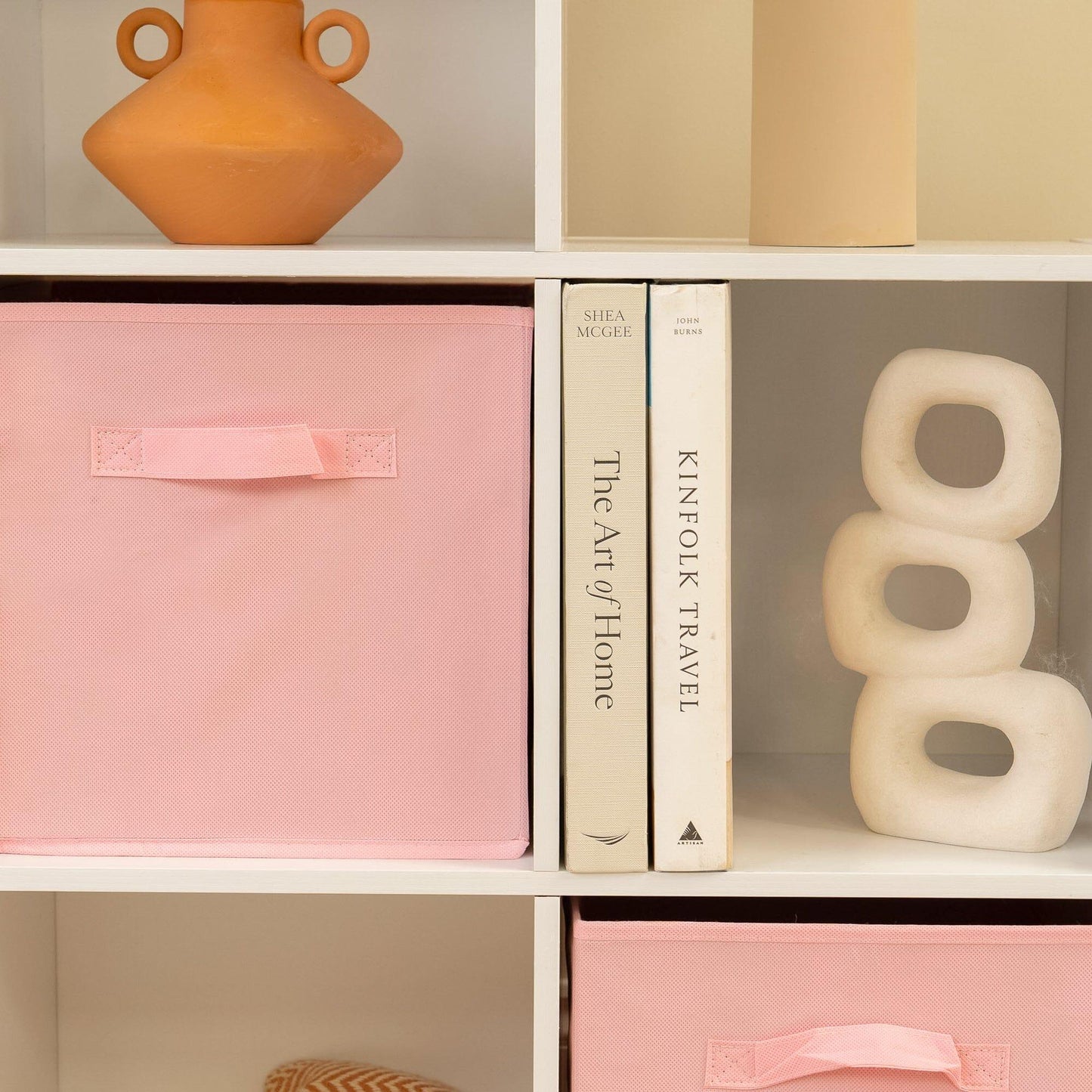 12 Cube Bookcase Ladder Storage Unit - White - Two 6 Cube Units (Pink Basket) - Laura James