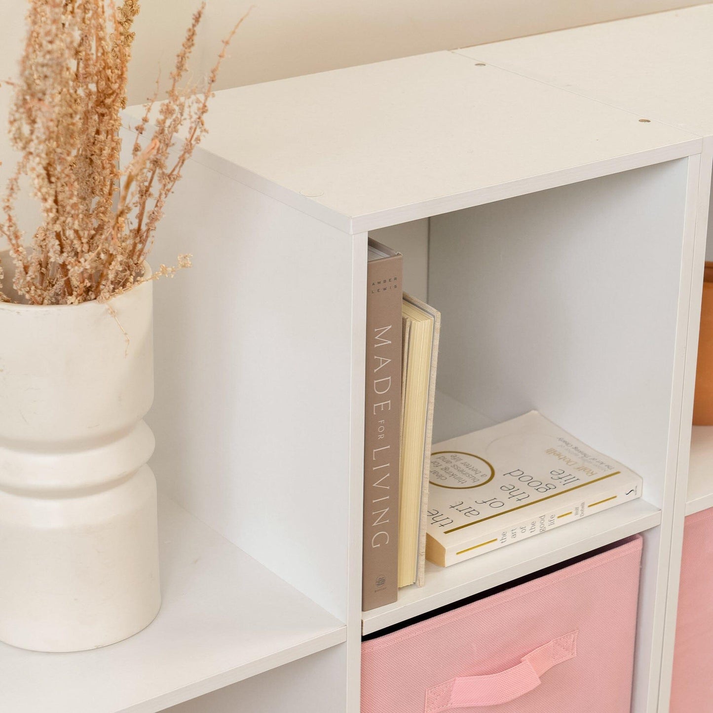 12 Cube Bookcase Ladder Storage Unit - White - Two 6 Cube Units (Pink Basket) - Laura James