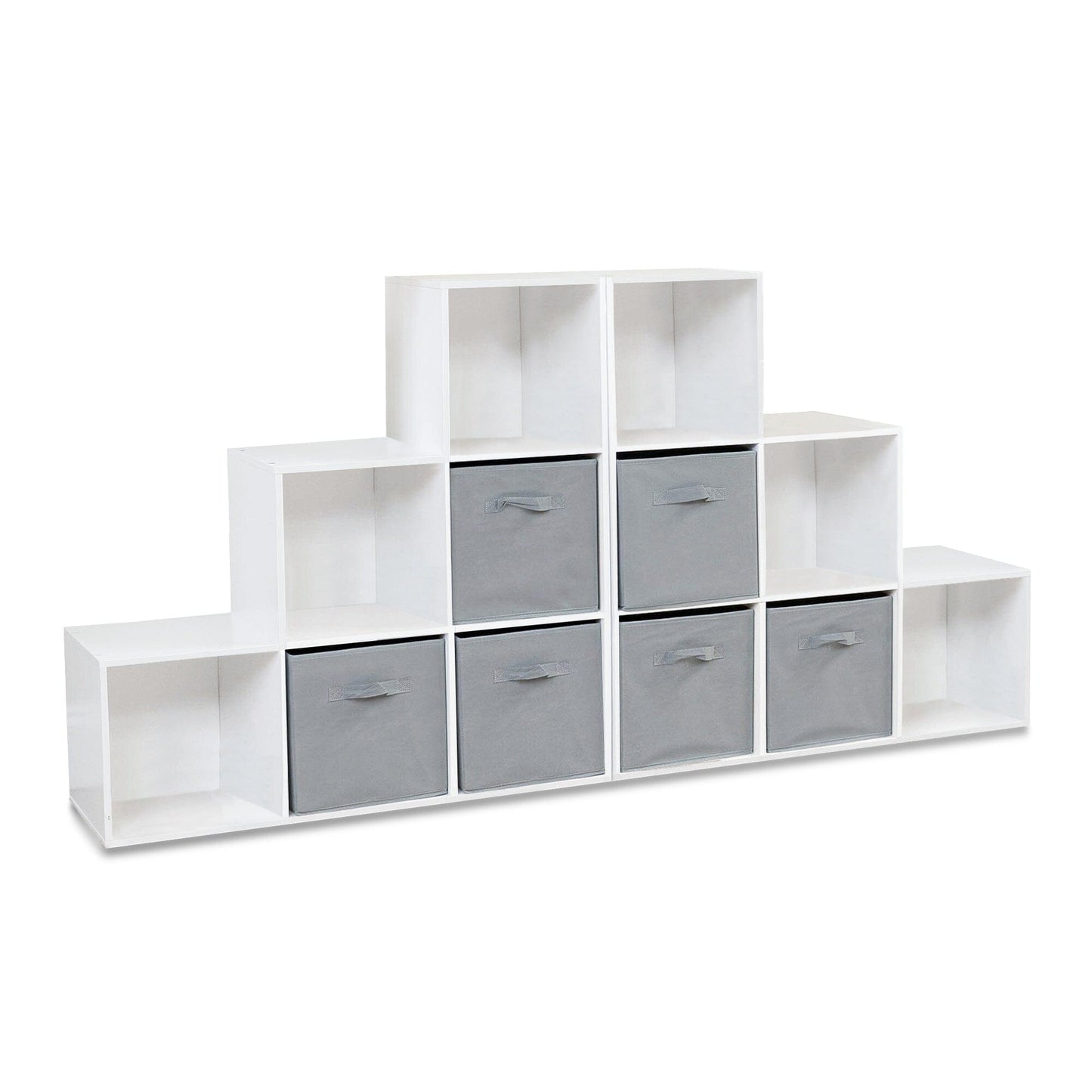 12 Cube Bookcase Ladder Storage Unit - White - Two 6 Cube Units (Grey Basket) - Laura James