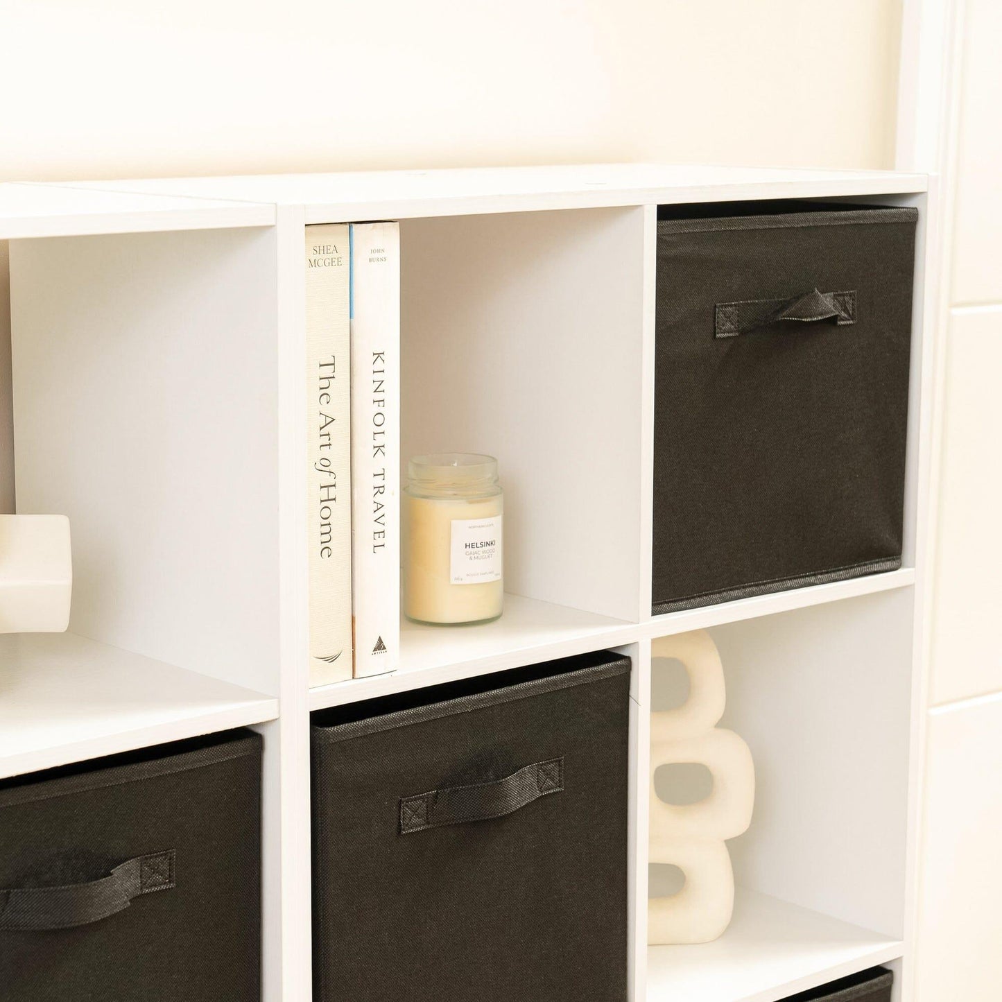 16 Cube Storage Unit - White - Two 8x2 Units (Black Basket) - Laura James