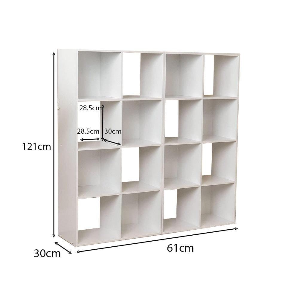 Cara 16 Cube Storage Unit - Chalk White - Two 8x2 Units - Grey Basket