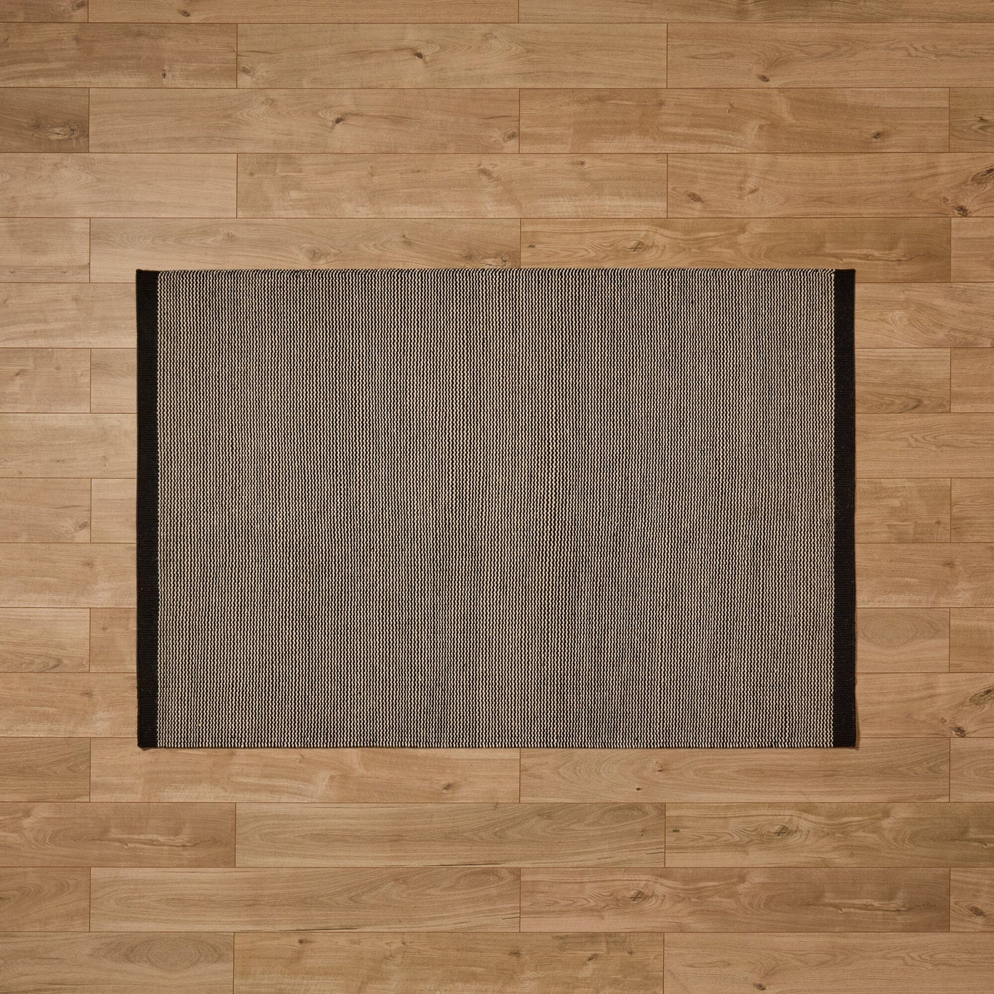 Outlet - Cotham Black & Natural Striped Wool with Cotton Rug - 120 x 170cm