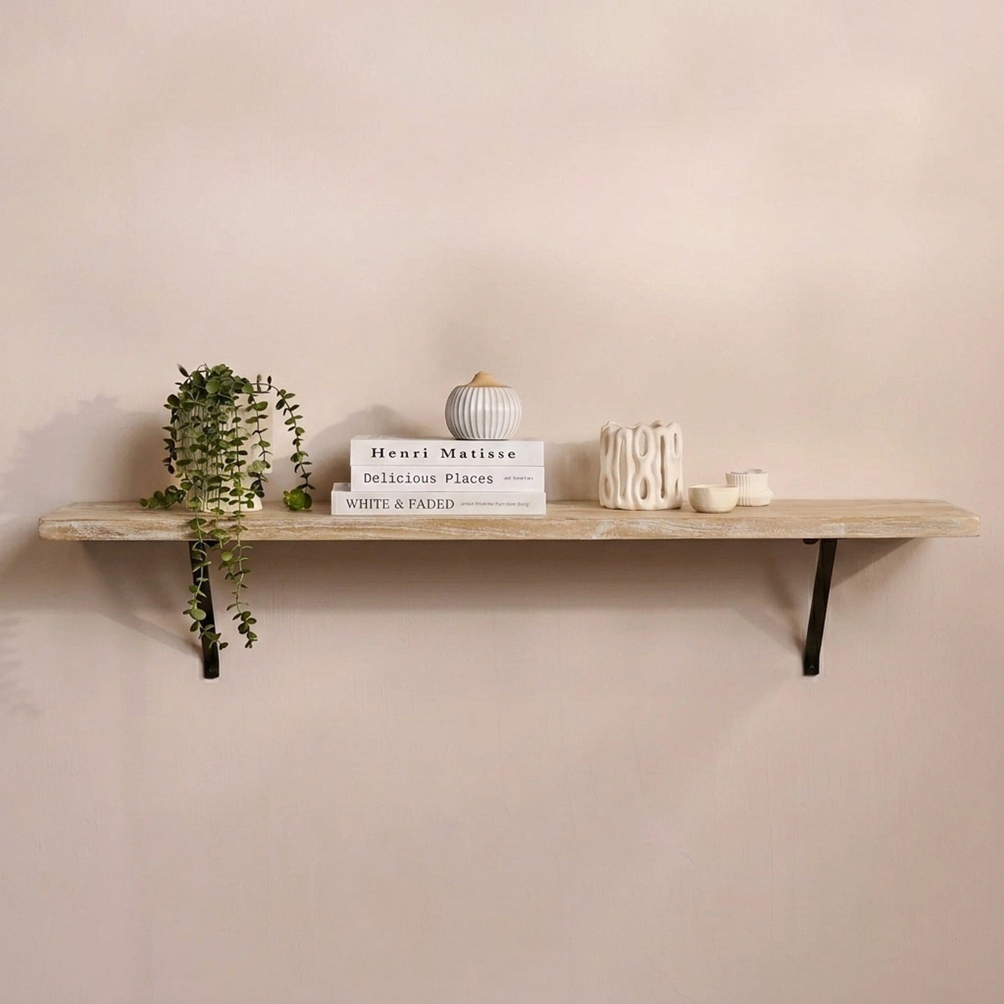 Atlas 150cm Mango Wood Wall Shelf - Whitewash - Laura James