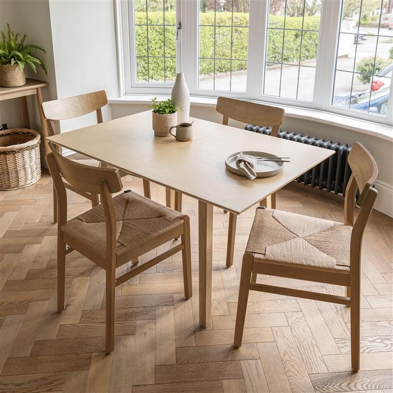 Charlie Pale Oak Extendable Dining Table Set - 4 Seater - Woven Pale Oak Dining Chairs - Laura James