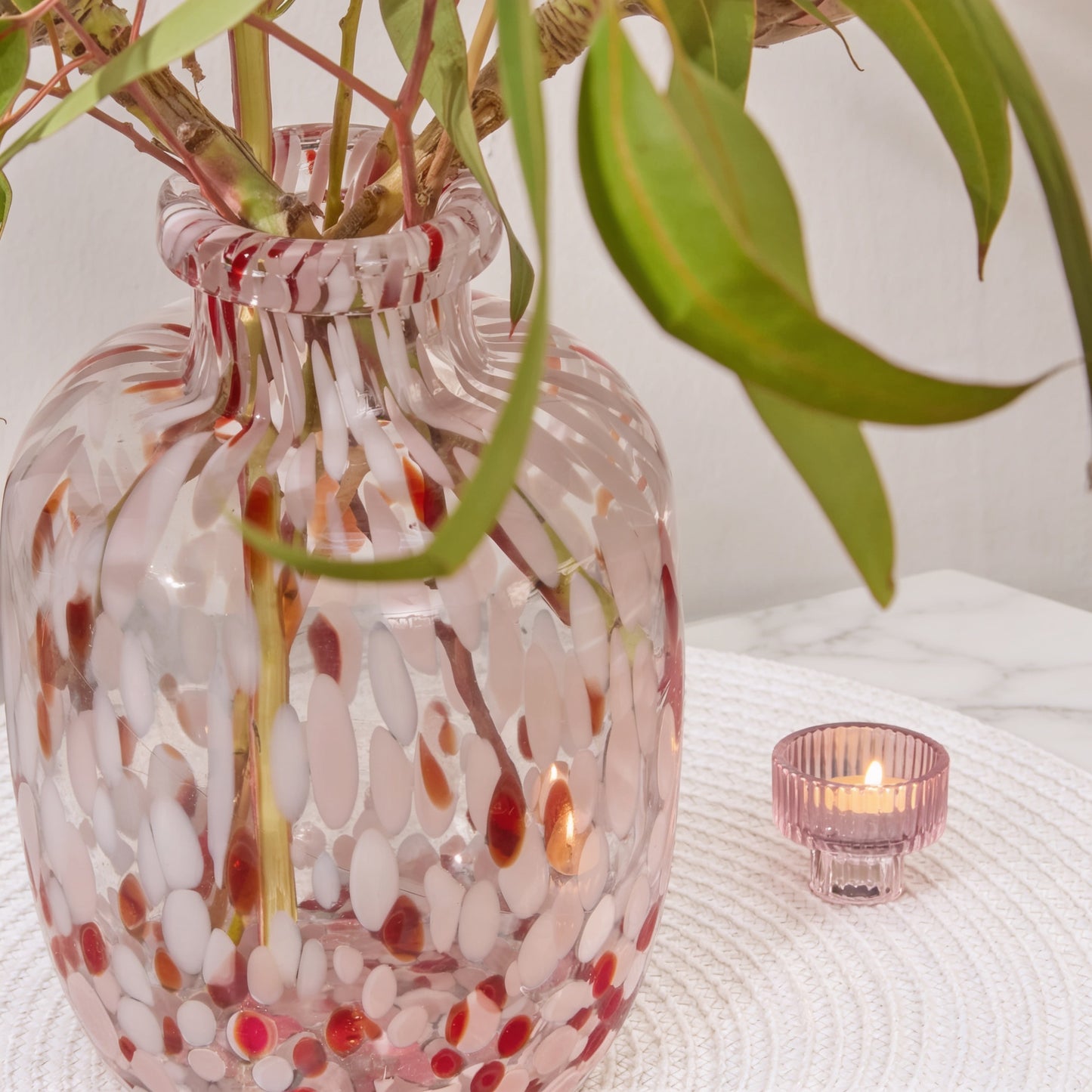 Lazio 20cm Glass Vase - Paprika & Blush Pink Confetti - Laura James