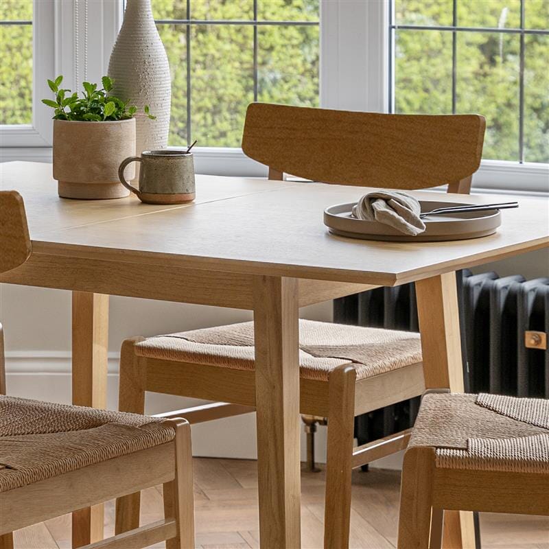 Charlie Pale Oak Extendable Dining Table Set - 4 Seater - Woven Pale Oak Dining Chairs - Laura James