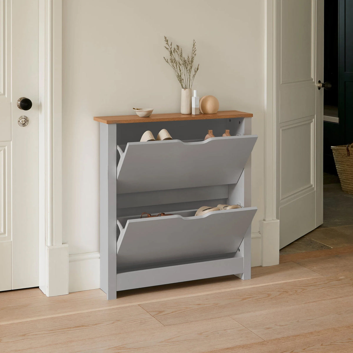 Windsor Shoe Cabinet - 2 Door - Grey - Laura James