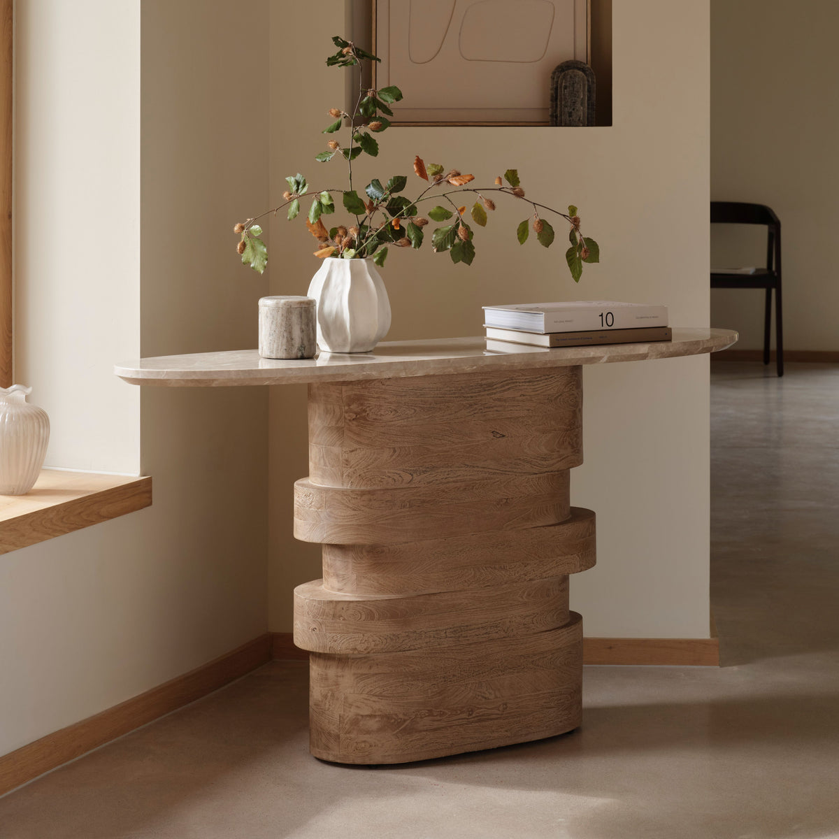 Adam 140cm Almond Brown & Lady Grey Marble Oval Console Table - Laura James