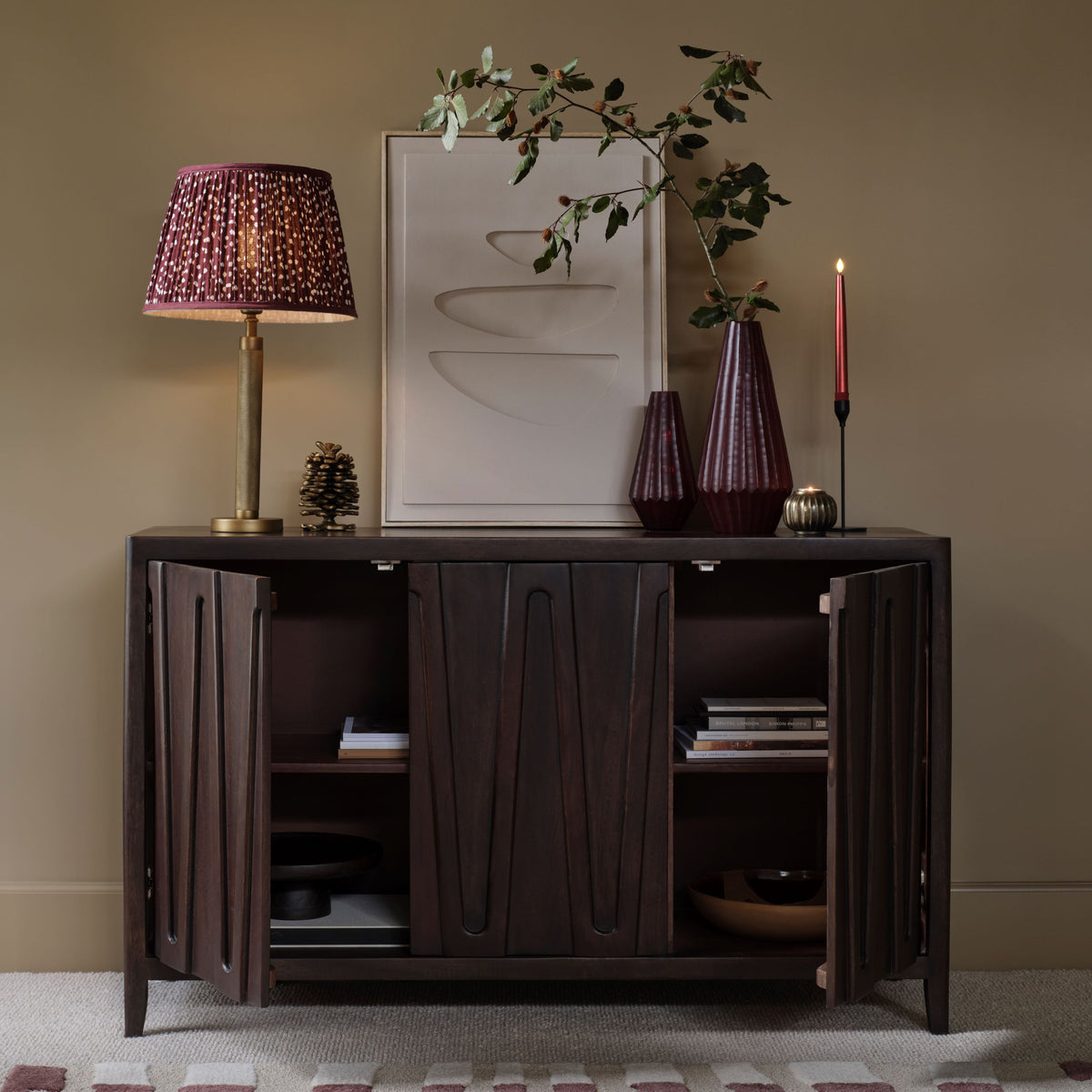 Bastian 3 Door Sideboard - Coffee Brown Mango Wood - Laura James