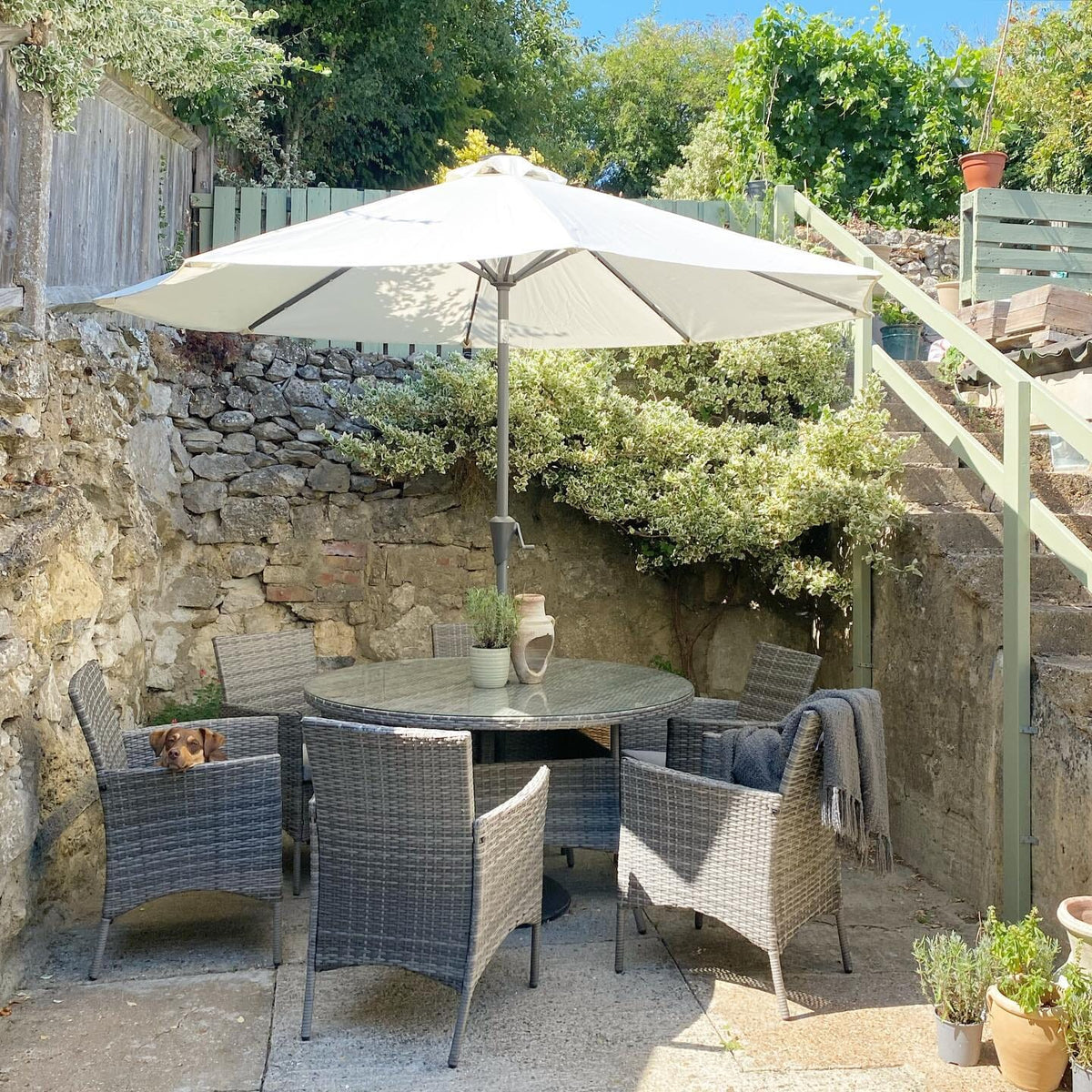 Kemble 4 Seater Rattan Round Dining Set with Parasol