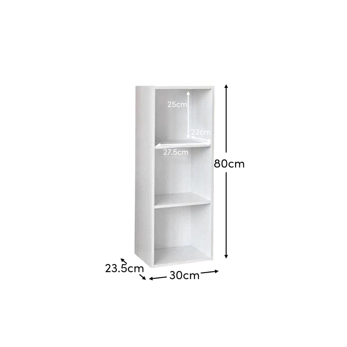 Cara 3 Tier Chalk White Bookcase Wooden Display Shelving Unit with Pink Storage Box - Laura James