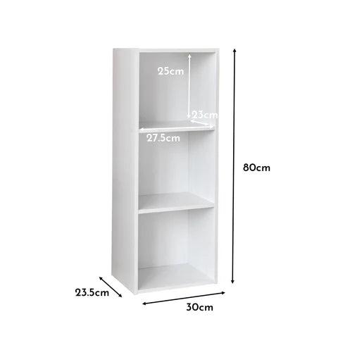 3 Tier White Bookcase Wooden Display Shelving Unit with storage box (Pink) - Laura James