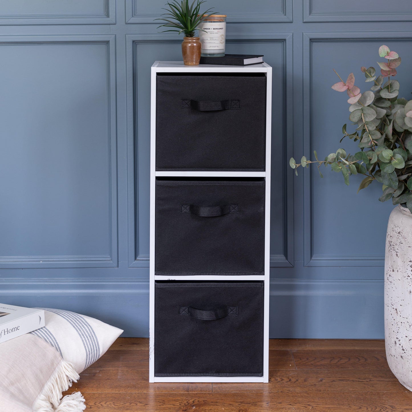 3 Tier White Cube Storage Unit (Black Baskets) - Laura James