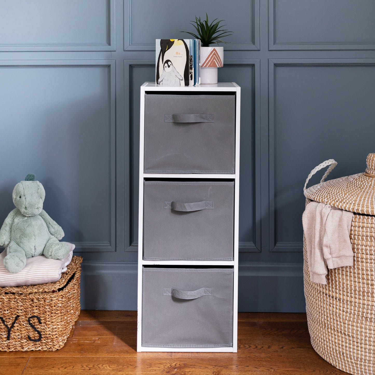 3 Tier White Cube Storage Unit (Grey Baskets) - Laura James