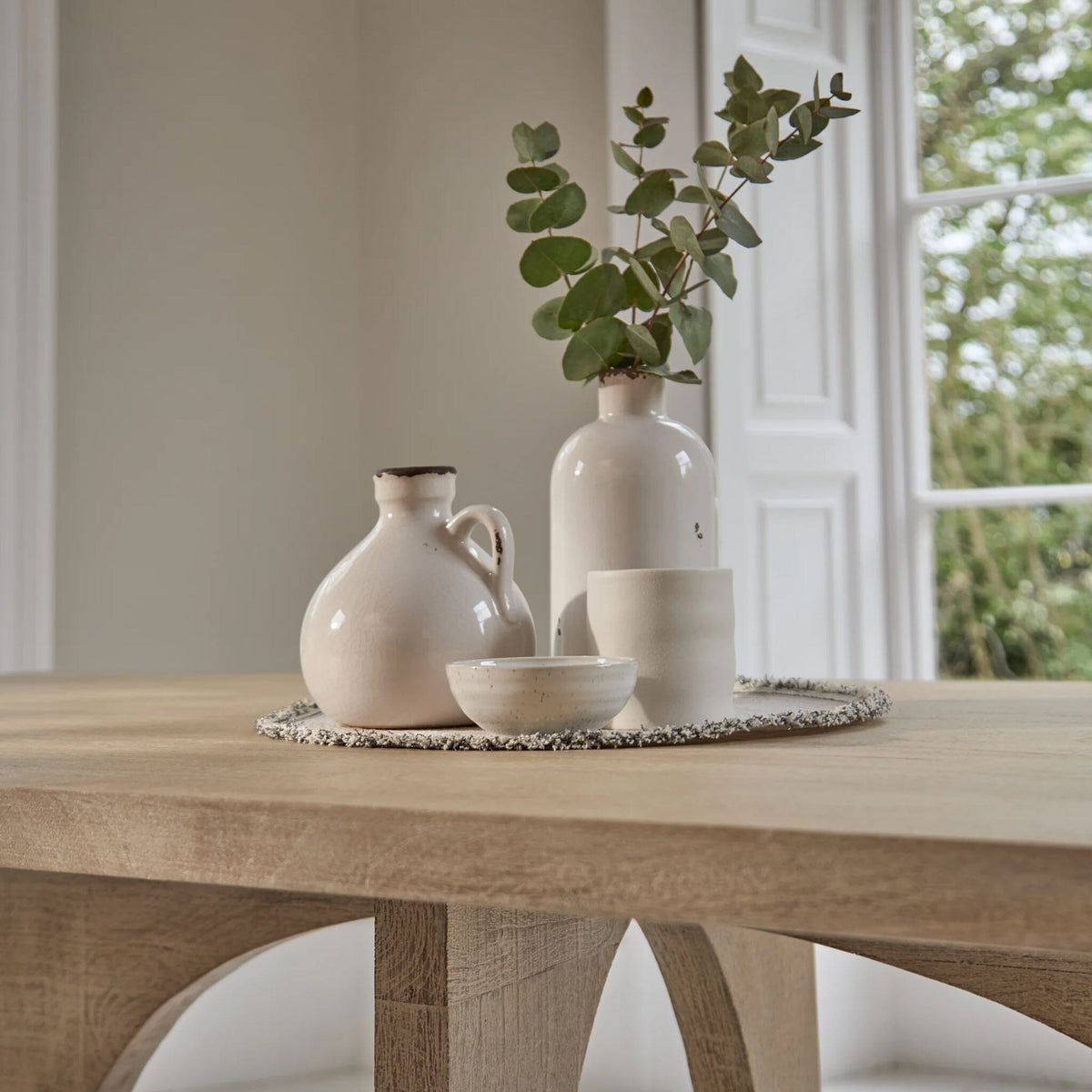 Jade 190cm Chalked Mango Wood Dining Table Set - 6 Seater - Bella Boucle Dining Chairs - Chalked Mango Wood Legs - Laura James