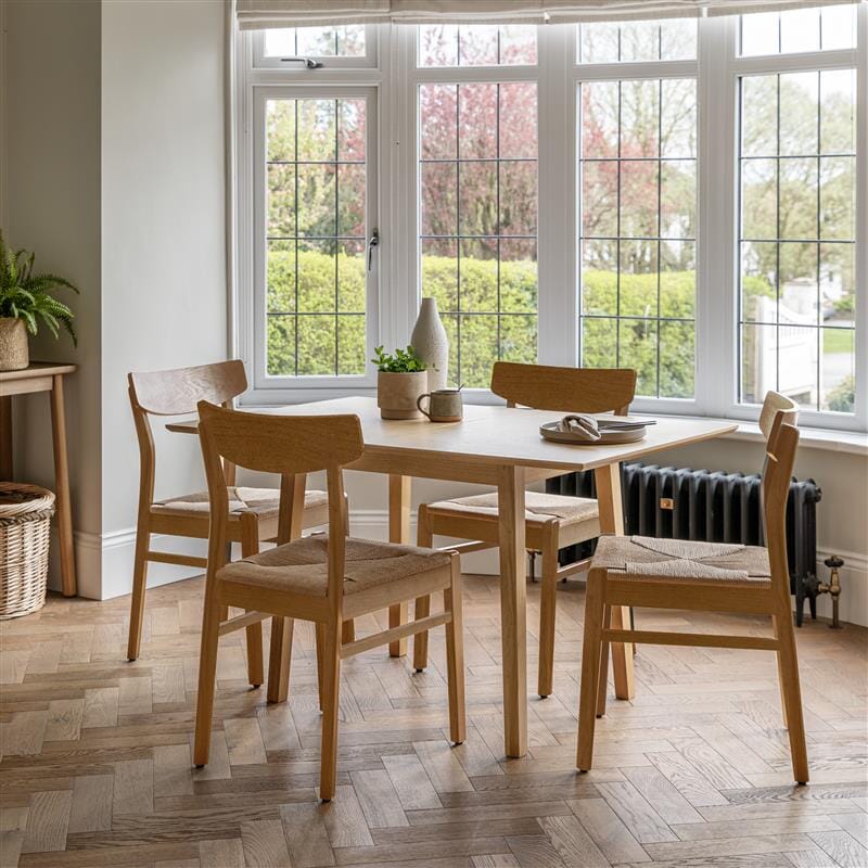 Charlie Pale Oak Extendable Dining Table Set - 4 Seater - Woven Pale Oak Dining Chairs - Laura James