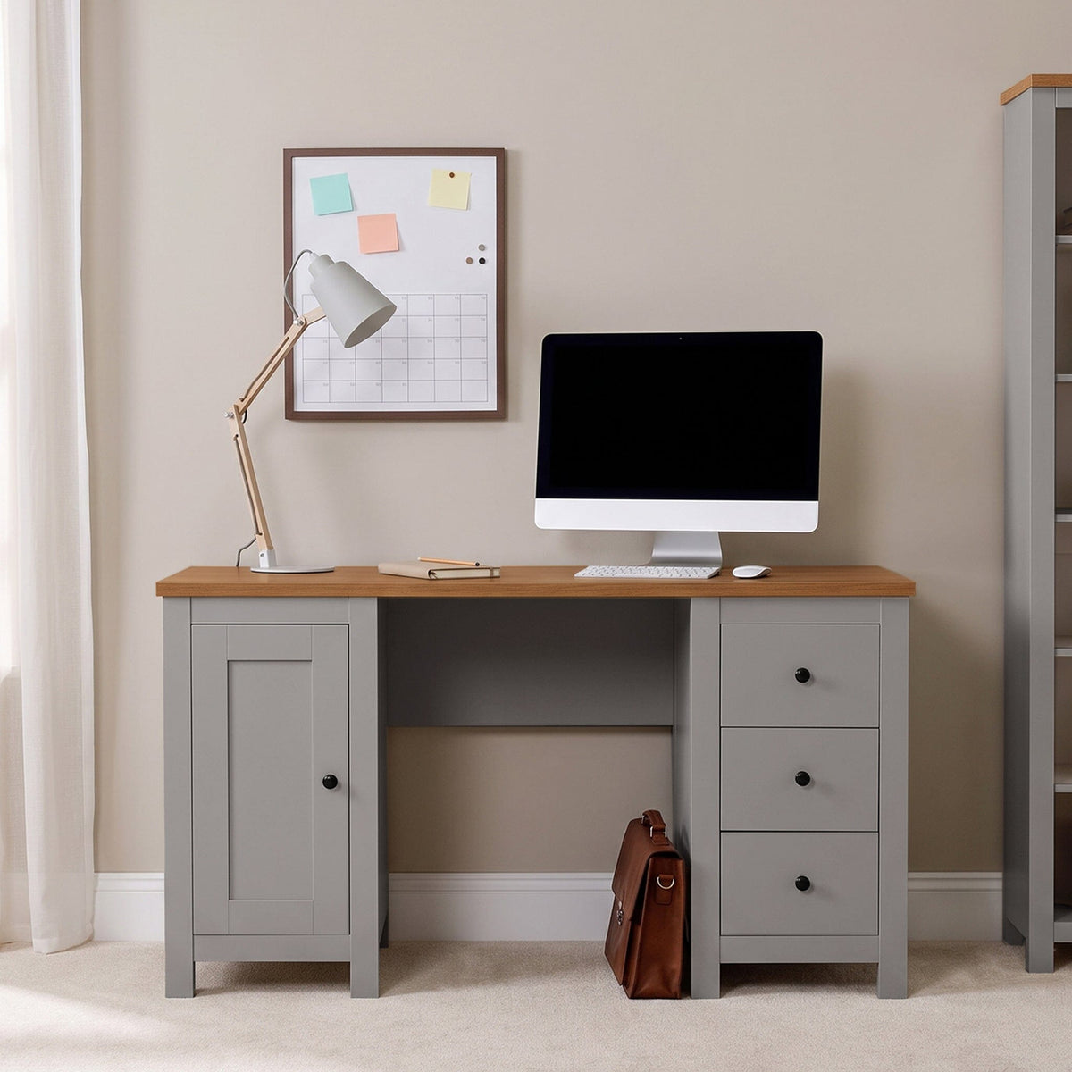 Bampton 3 Drawer Desk - Stone Grey - Laura James
