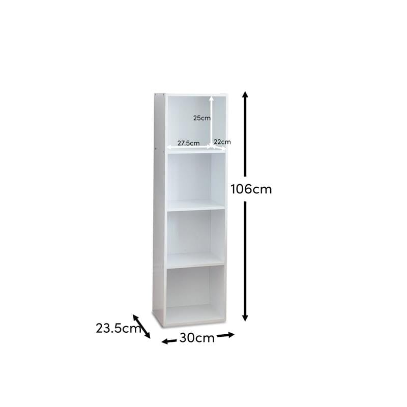 Cara 4 Tier Storage Unit - Chalk White Bookcase - Laura James