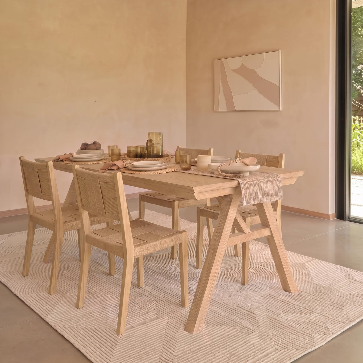 Sabina 160-240cm Extending Whitewash Oak Dining Table Set - 4 Seater - Dinah Natural String Dining Chairs - Whitewash Oak Legs