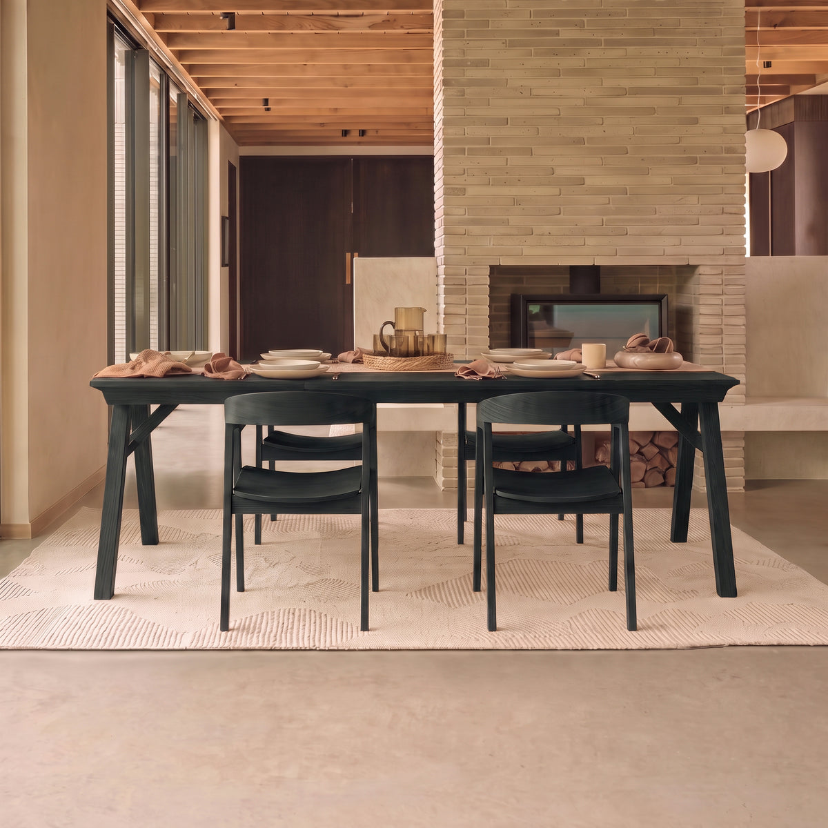 Sabina 160-240cm Black Oak Extending Dining Table Set - 4 Seater - Ella Black Oak Dining Chairs