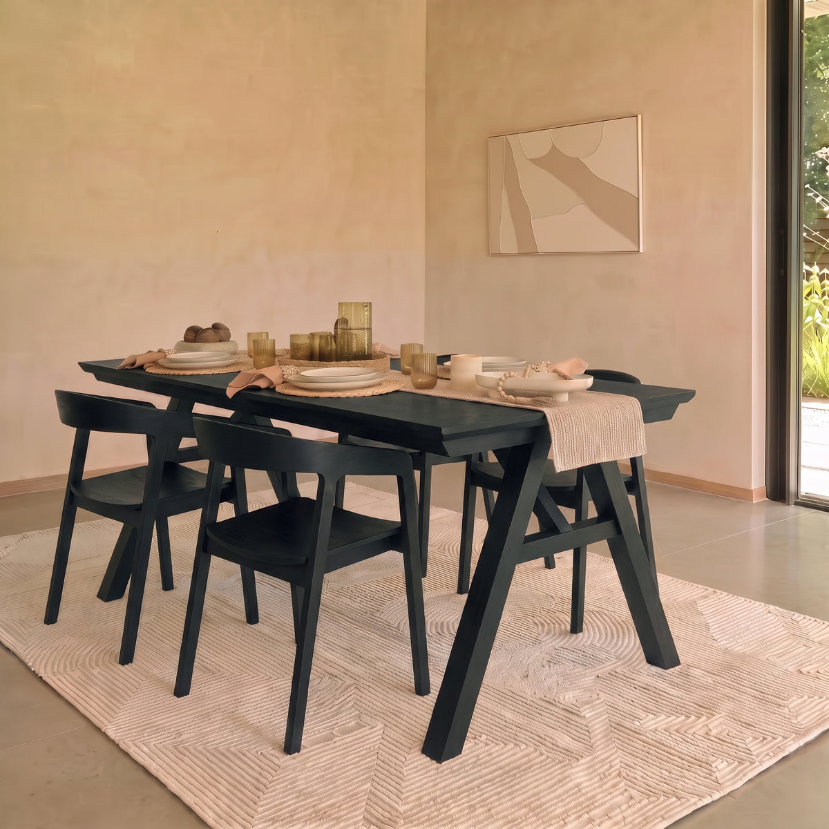 Sabina 160-240cm Black Oak Extending Dining Table Set - 4 Seater - Ella Black Oak Dining Chairs