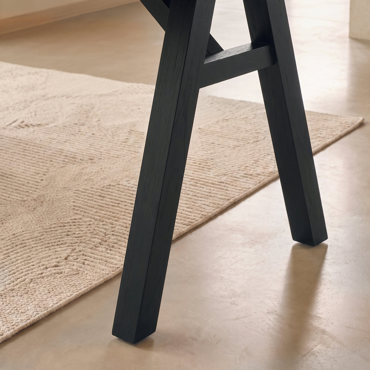 Sabina 160-240cm Black Oak Extending Dining Table Set - 4 Seater - Freya Ecru Boucle Dining Armchairs - Black Oak Legs