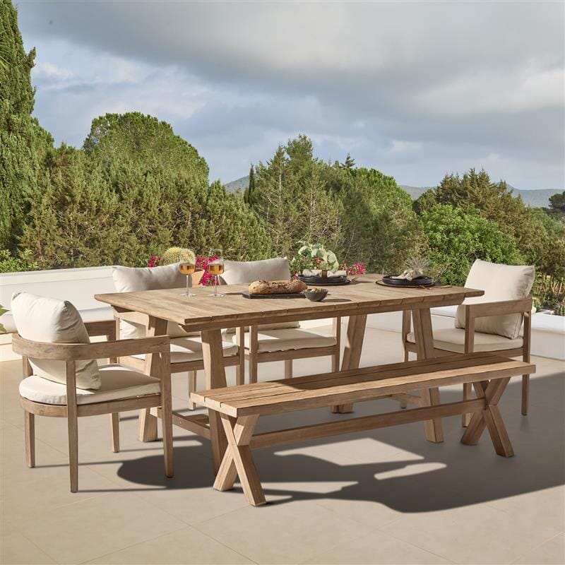 Shiro 6 Seater Wooden Garden Dining Set with 4 Imani Chairs & Charlotte Bench - Whitewash - Laura James
