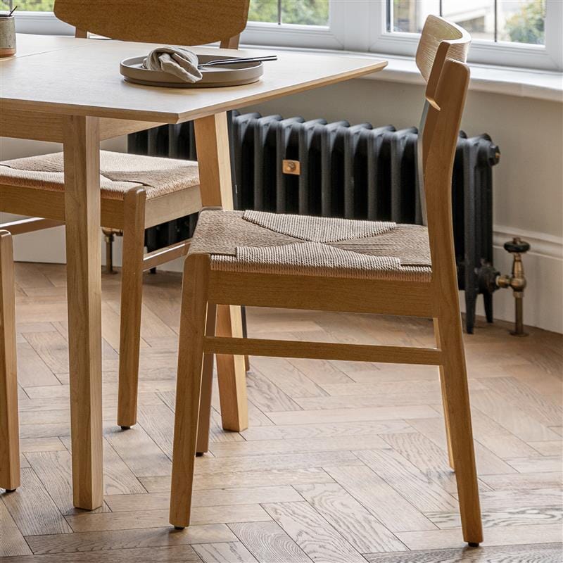 Charlie Pale Oak Extendable Dining Table Set - 4 Seater - Woven Pale Oak Dining Chairs - Laura James