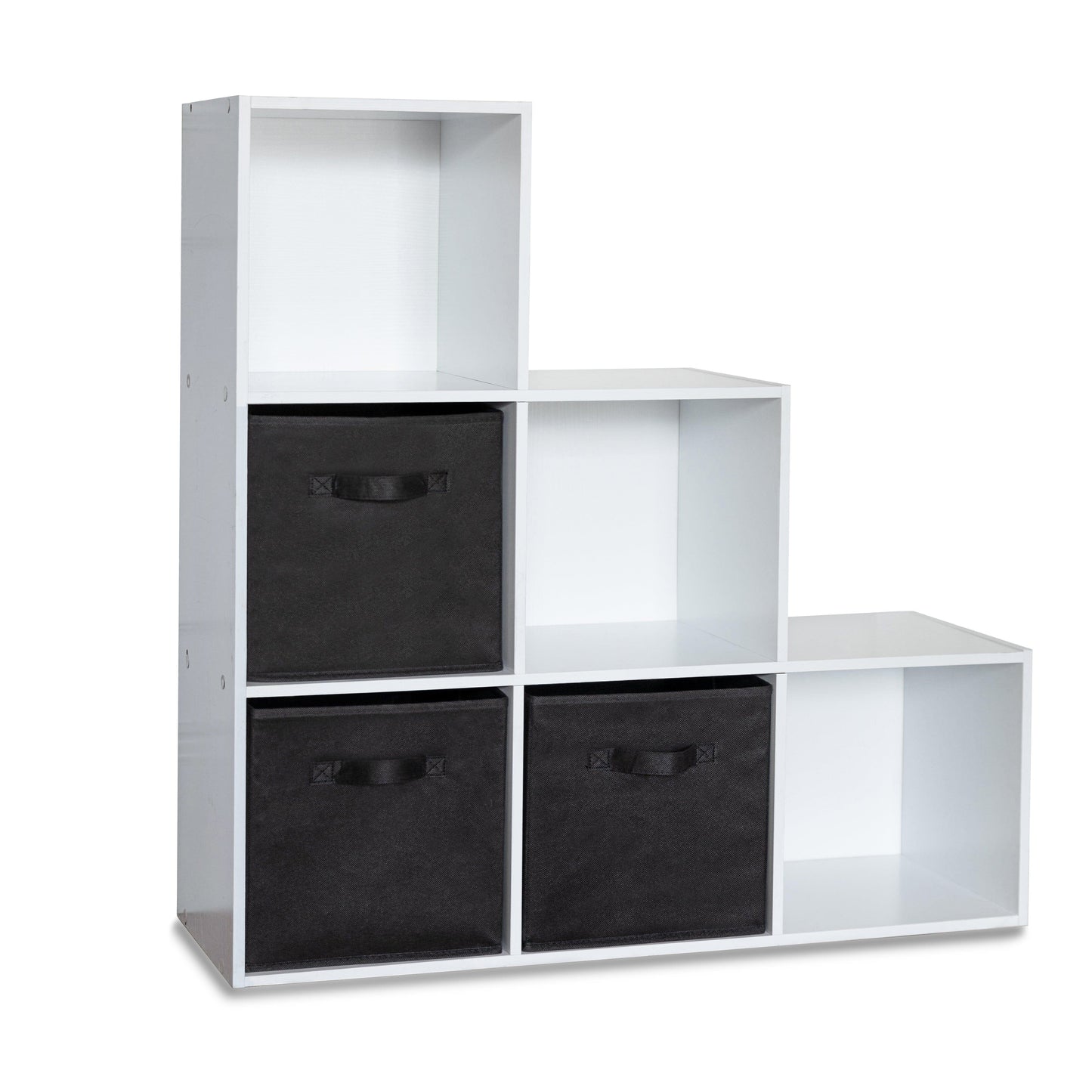 6 Cube bookcase ladder storage unit - white with white boxes - Laura James