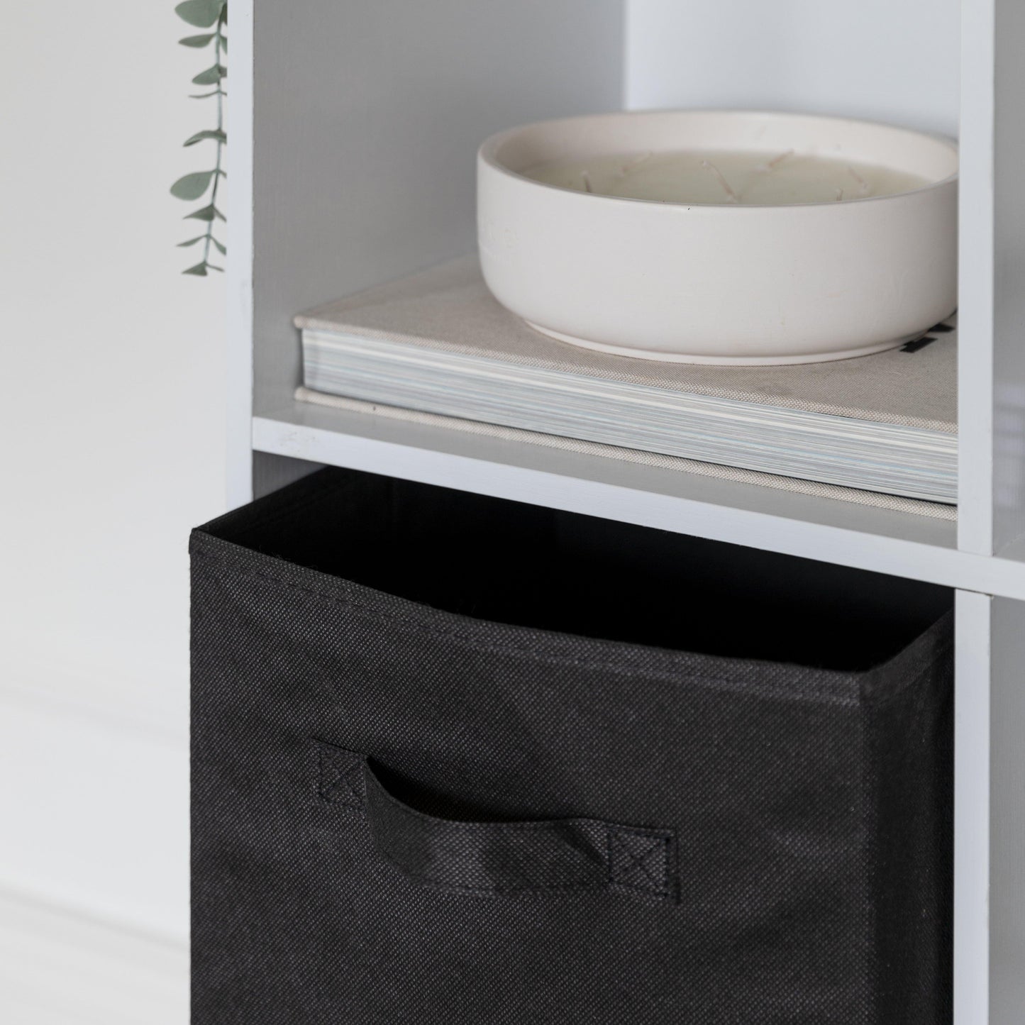 6 Cube bookcase ladder storage unit - white with black boxes - Laura James