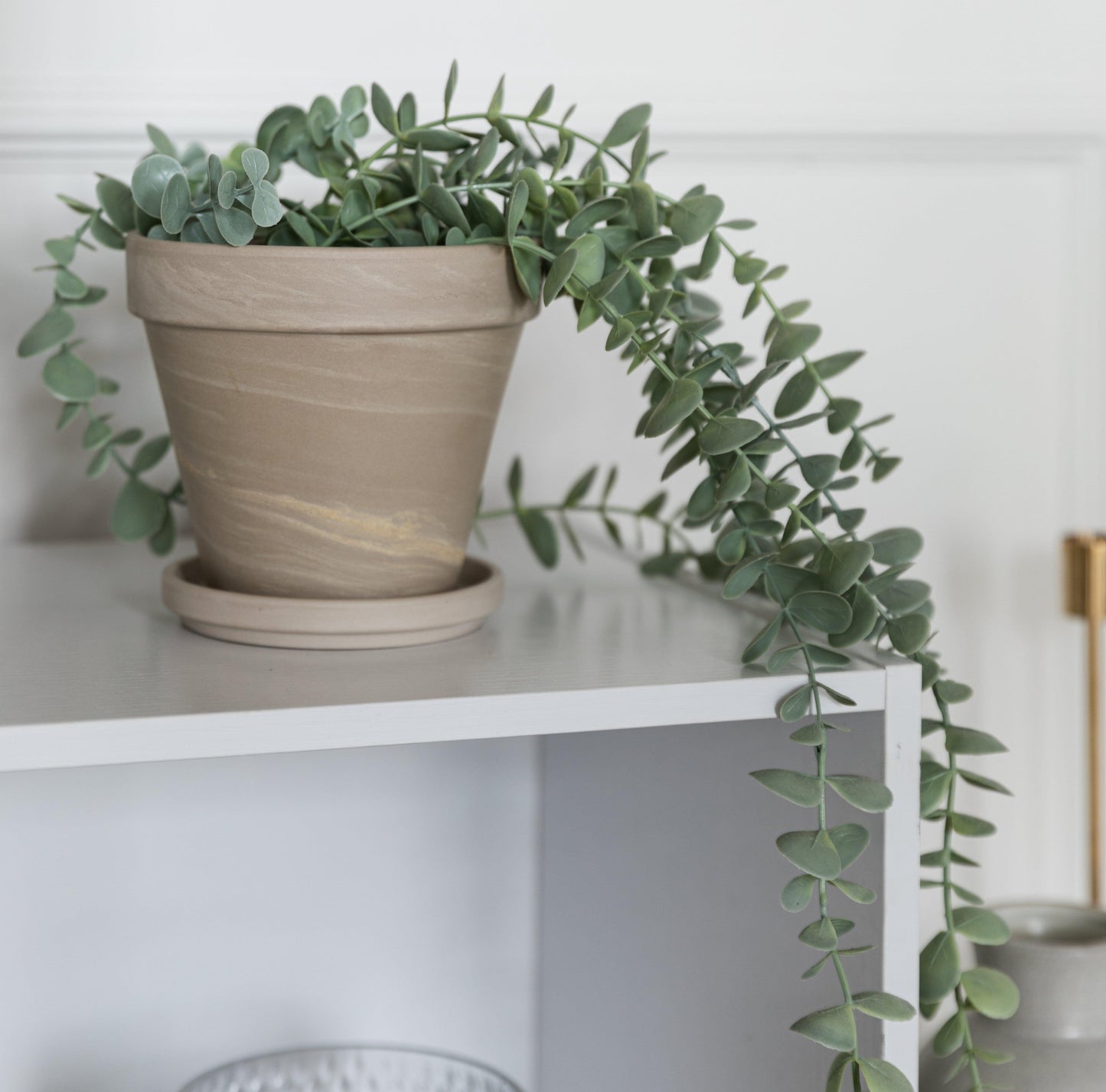 6 Cube bookcase ladder storage unit - white with pink boxes - Laura James