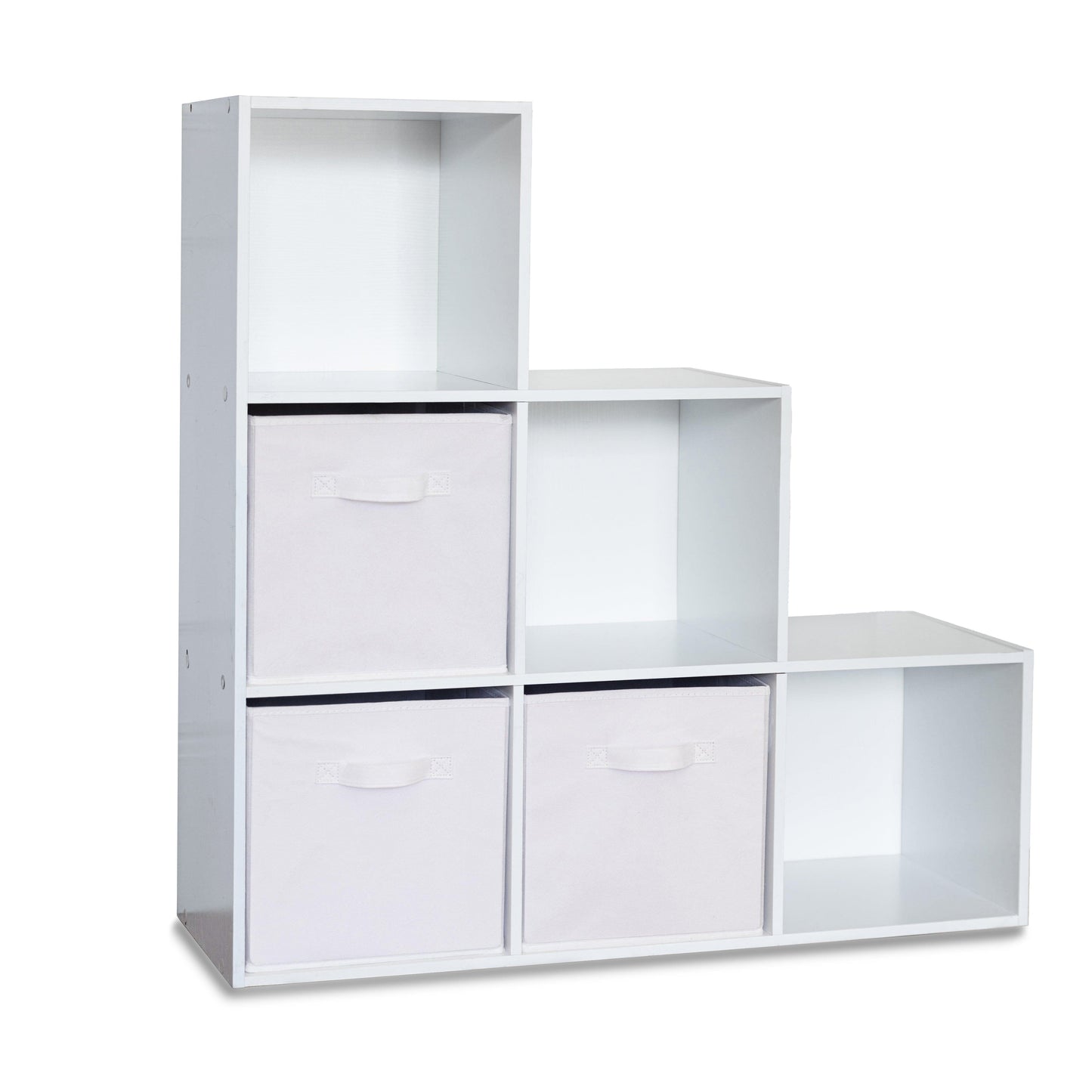 6 Cube bookcase ladder storage unit - white with white boxes - Laura James