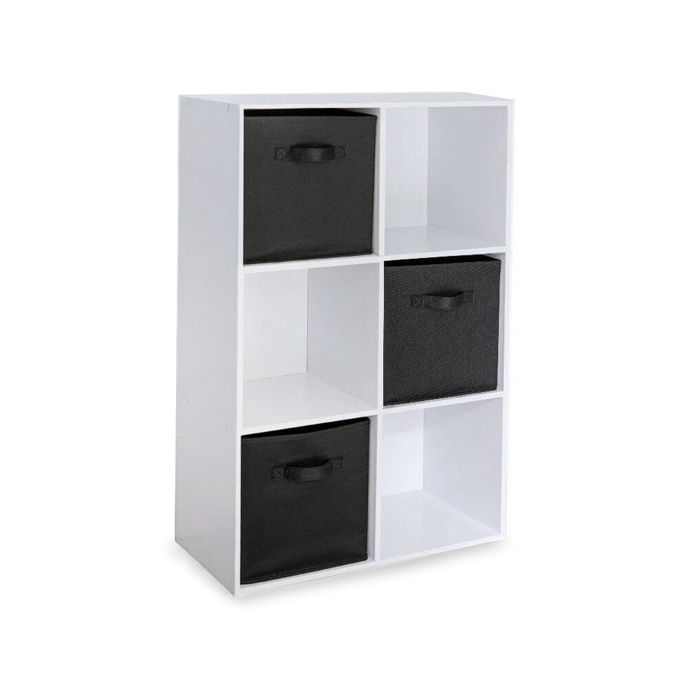 6 Cube White Bookcase Wooden Display Unit Shelving Storage Bookshelf Shelves (black
Basket) - Laura James